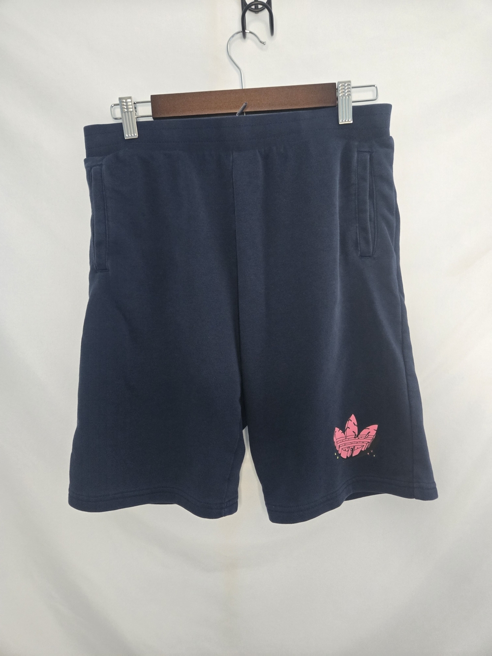 Adidas Men’s Navy Blue Casual Shorts w/ Pink Trefoil – Size S